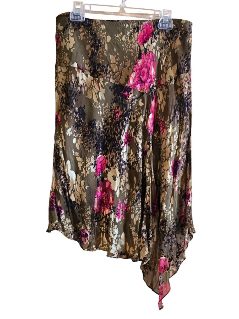 Asymmetrical Floral Skirt Large Green Pink Brown High-Low cottagecore